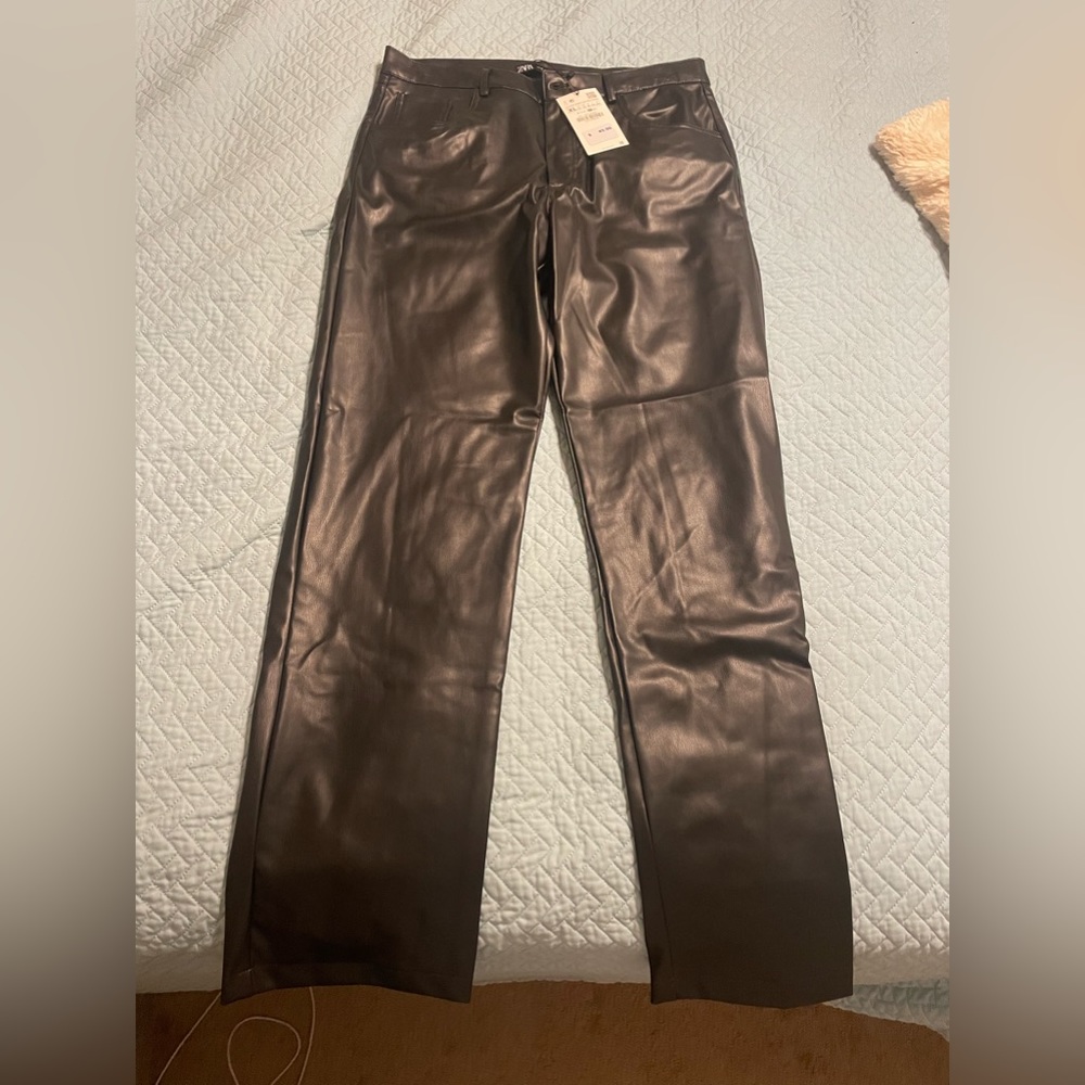 NWT Zara size XL black leather pants